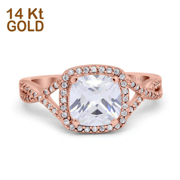 14K Rose Gold Cushion Infinity Shank Wedding Engagement Ring Round Simulated Cubic Zirconia